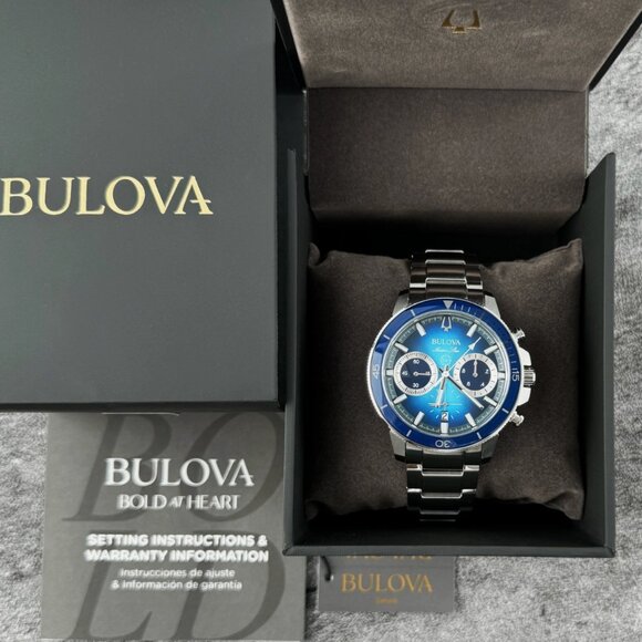 Bulova 45mm Men's Marine Star Blue White Dial Chronograph Watch
